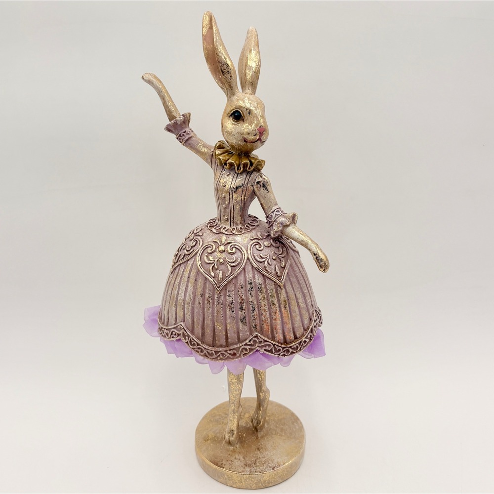 Jolie Fleur Spring Collection Ballerina Bunny Rabbit Figurine Pastel Gold Accent